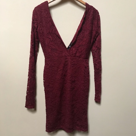 Missguided burgundy v neck plunge long sleeve - Picture 3 of 6